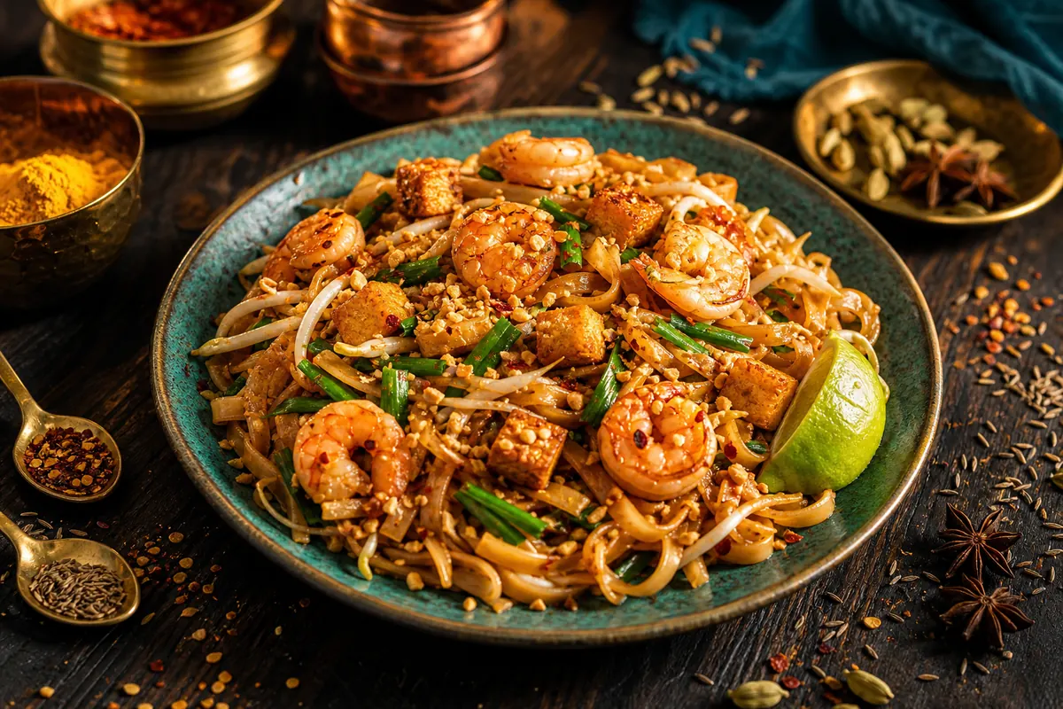 Pad thai med spr&oslash;d tofu og rejer &ndash; hurtig thai-klassiker