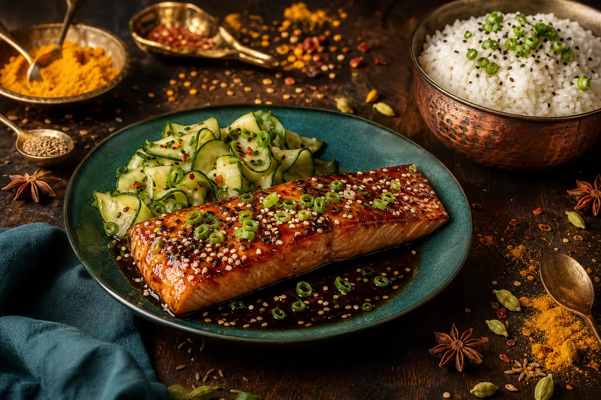 Japansk teriyaki-laks med sesam og ris